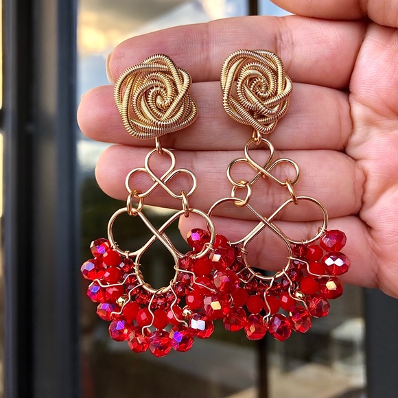Handmade Fancy red beaded earrings - Picture 4 of 4